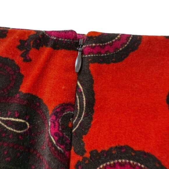 TALBOTS Pencil Skirt Size 6 Red Paisley Cotton Velveteen Womens Preppy Holiday - Picture 6 of 9
